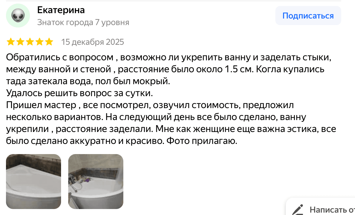 Отзыв Екатерина — скриншот Яндекс.Карт
